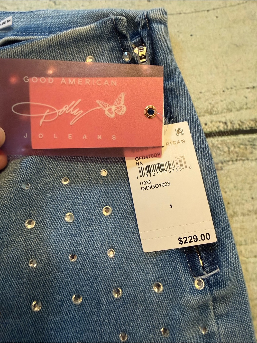 NWT Good American Dolly Crystal Denim Pants. "Jolean's Jeans" 4/27 - Picture 6 of 12